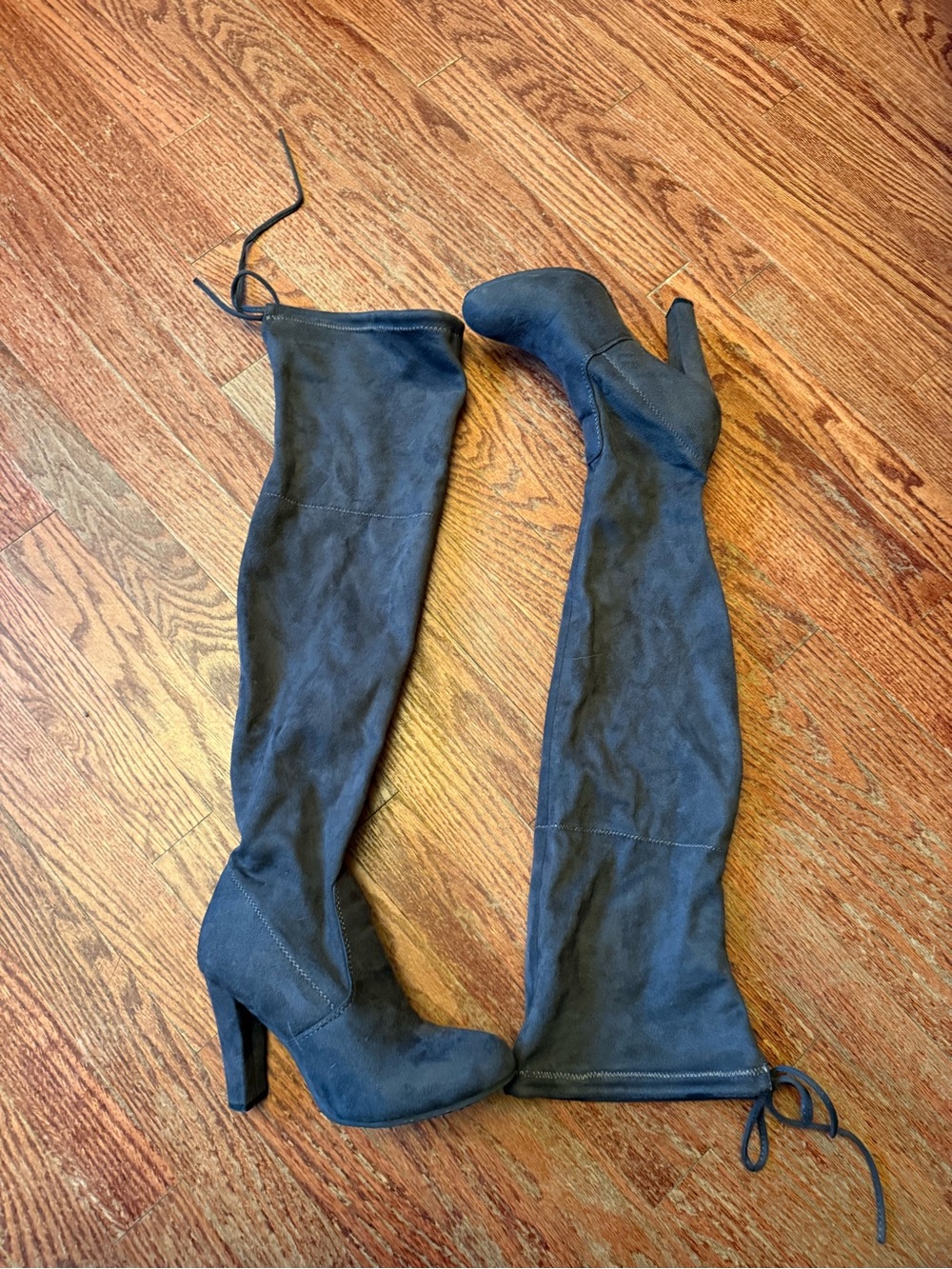 Over-the-Knee High Heel Boots - Black Suede